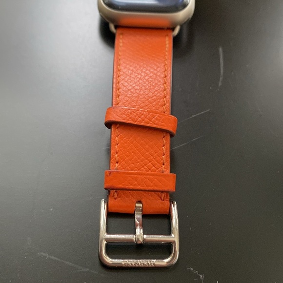 HERMES Double Tour Apple Watch Strap Band 40 mm fits 38/40/41 Attelage Orange - Picture 4 of 11